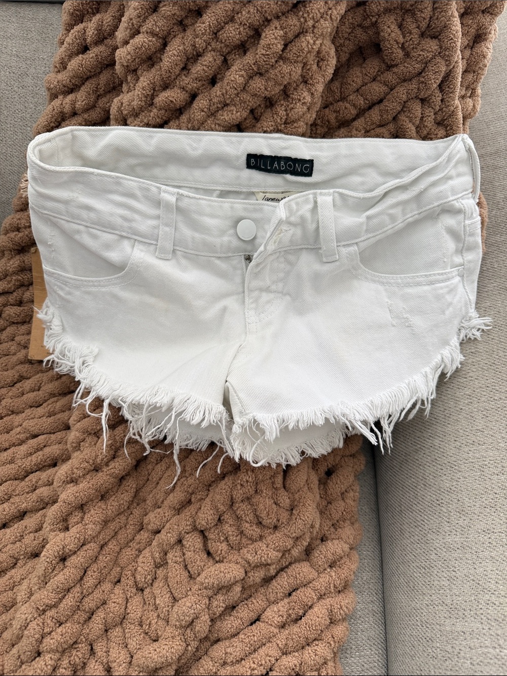 Billabong White Frayed Hem Denim Cutoff Shorts